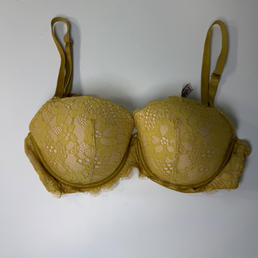 Victorias‎ Secret Dream Angels Lined Demi Lace Bra Mustard Yellow 36D